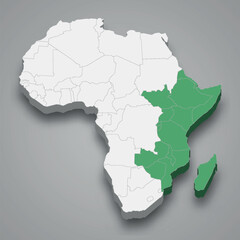 Obraz premium Eastern Africa location within Africa 3d map