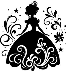 princess silhouette with flowers ornament decoration