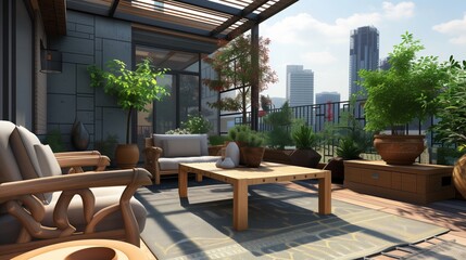 Outdoor terrace with city views