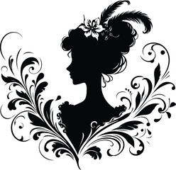 girl beauty face silhouette, flowers ornament decoration, floral vector design. 