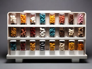 Pharmaceutical Rainbow: A Variety of Pills in a Dispenser, Symbolizing the Diverse Range of Modern Medications, generative AI
