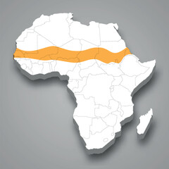 Sahel region location within Africa 3d map