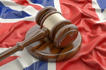 wooden judge's gavel with the flag of England - obrazy, fototapety, plakaty