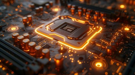 Closeup image of a computer processor on a motherboard