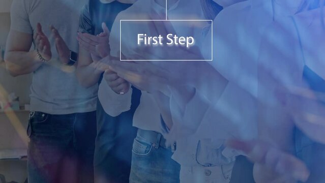 Cg footage against the background of applauding young people moves the road map of the business process to achieve success