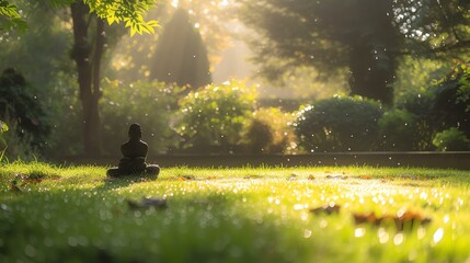 Begin your day in tranquility with a serene yoga practice. Bask in the gentle morning light as you cultivate inner peace amidst a picturesque garden. The yogi's poised posture reflects the h