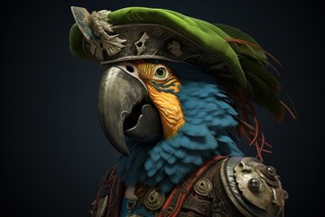 Fototapeta premium Squawky Pirate parrot head. Tropical ship animal. Generate Ai