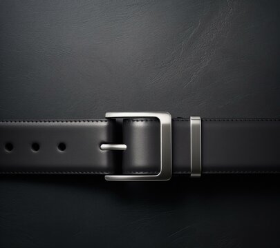 Black leather belt on a dark background. Generative AI.
