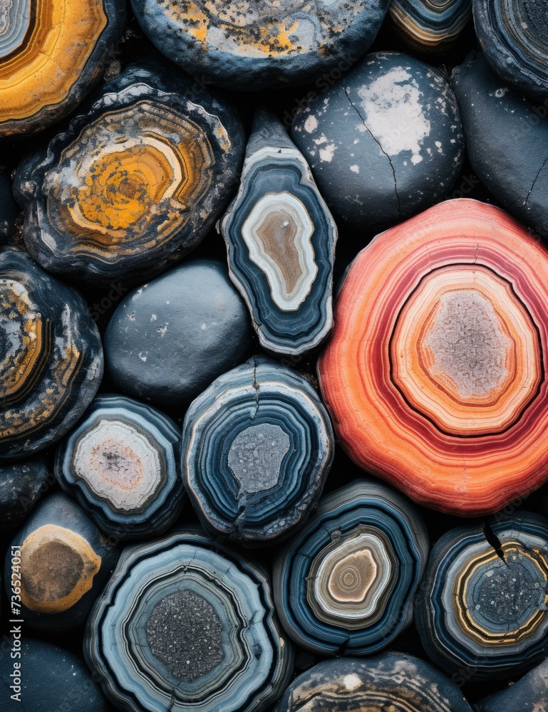 Poster colorful rocks with different colors and shapes. generative ai.
