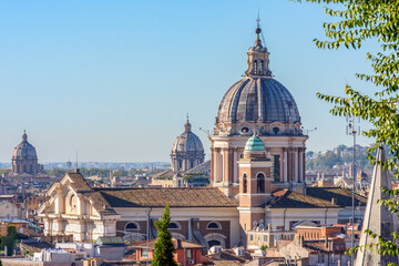 Fototapeta na wymiar San Carlo al Corso basilica seen from Pincian hill, Rome, Italy