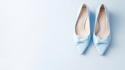 Pale blue female shoes on white background.