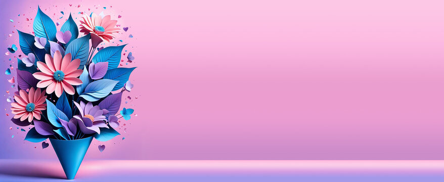 Banner, banni&egrave;re, bouquet de fleurs en papier - IA g&eacute;n&eacute;rative	
