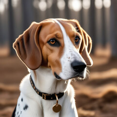Portrait of the dog breed American Foxhound in a public park. Generative AI
