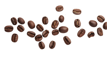Naklejka premium Coffee beans isolated on white background, top view