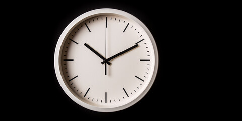 White simple clock on black background