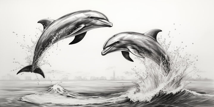Dolphins, pencil drawing