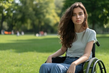 Young woman in wheelchair in the park