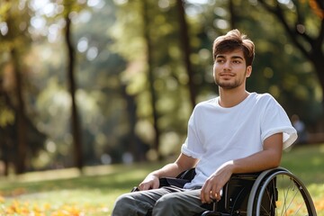 Young man in wheelchair in the park