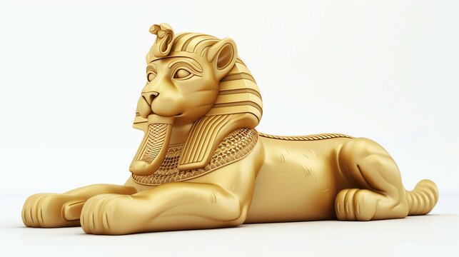 Adorable 3D sphinx with a charming smile, sitting gracefully on a pristine white background, bringing an air of mystery and cuteness to any project.