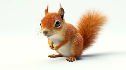 A delightful 3D render of a charismatic squirrel, showcasing its cuteness and playfulness, against a pristine white background. Perfect for adding a touch of charm to any creative project.