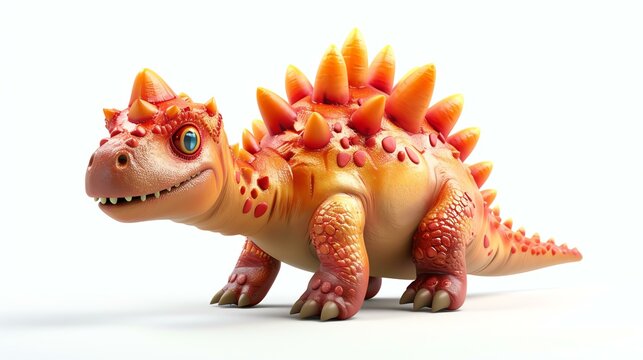 A charming 3D stegosaurus with a playful expression and vibrant colors, set against a clean white background. Perfect for adding a lively touch to educational materials, children's books, or