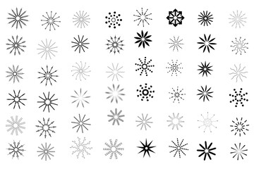 Vintage sunburst starburst radial sunset beams vector set. Radial sunburst stripes background. Bursting sun rays fireworks vector illustration. Set of thin line sun rays.