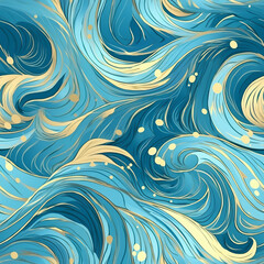 Seamless pattern of shimmering gradient curving waves elegant and sensual blue tones aqua green...