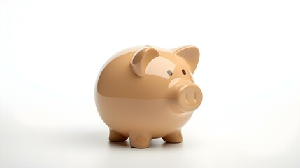 Obraz premium Beige Piggy Bank on a white Background. Business Template with Copy Space