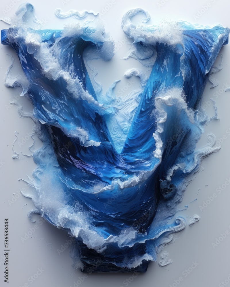 Poster artwork depicting a wave in the form of letters. generative ai.
