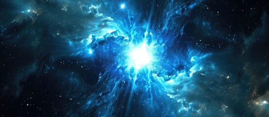 Generated abstract space background featuring a blue glowing quasar gamma ray burst.