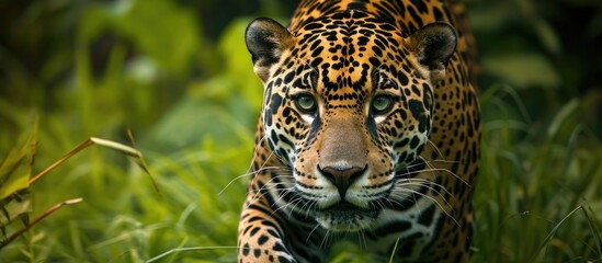 Obraz premium Carnivorous mammal found from Southern US to Northern Argentina: Jaguar.