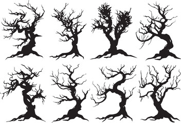 Set Trees. Hand drawn vector illustration	