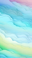 Smooth wavy lines of rainbow colors abstract background with a predominance of mint shades 