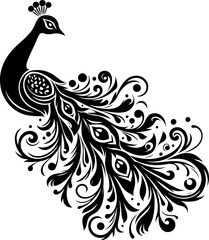 Fototapeta premium peacock, bird silhouette flowers ornament decoration, floral vector design. 