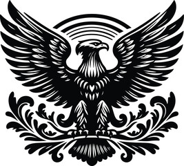 Fototapeta premium eagle, hawk, bird silhouette flowers ornament decoration, floral vector design. 