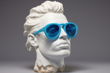 Immovable Plaster head with sunglasses. Creative stone. Generate Ai