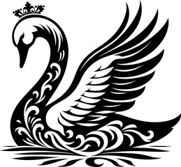 Obraz premium swan, bird silhouette flowers ornament decoration, floral vector design. 