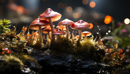 Freshness of autumn  Uncultivated toadstool growth in nature beauty generated by AI - obrazy, fototapety, plakaty