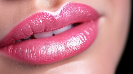 Obraz premium Close up of a woman's pink lips.