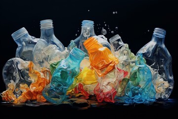 Harmful Plastic water bottle waste. Trash beach. Generate Ai