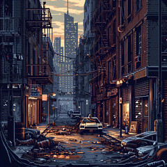 pixel art apocalyptic world city game background - obrazy, fototapety, plakaty