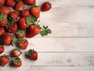 Fresh nice strawberries on wooden background. closeup. top view