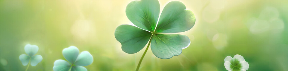 Illustration of lucky clovers text space st patrick's 4 leaf clover horizontal banner - obrazy, fototapety, plakaty