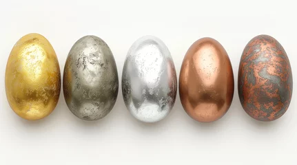Foto op Plexiglas Colorful Easter eggs made of non-ferrous metals on a light background,Generated by AI © Сергей Старостов