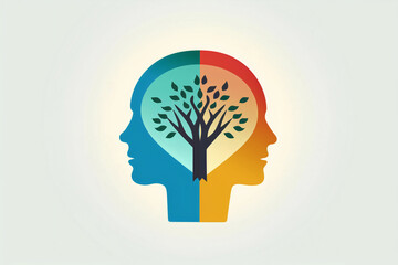 Mental health concept flat illustration head with plant