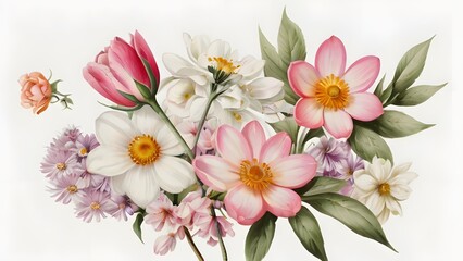 Bouquet of spring flowers on a white background. Floral background.