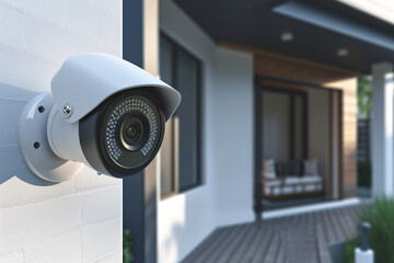Home security system, a security camera on the outside of a new house - 736543435