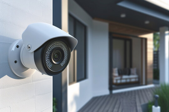 Home security system, a security camera on the outside of a new house
