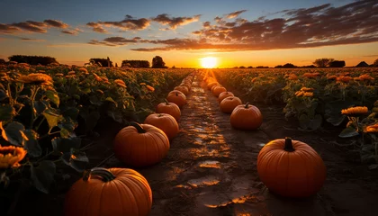Gordijnen Harvesting pumpkin in autumn, nature celebration of vibrant colors generated by AI © djvstock