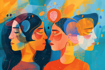 Obraz na płótnie Canvas Mental health concept illustration, mental illness treatment,